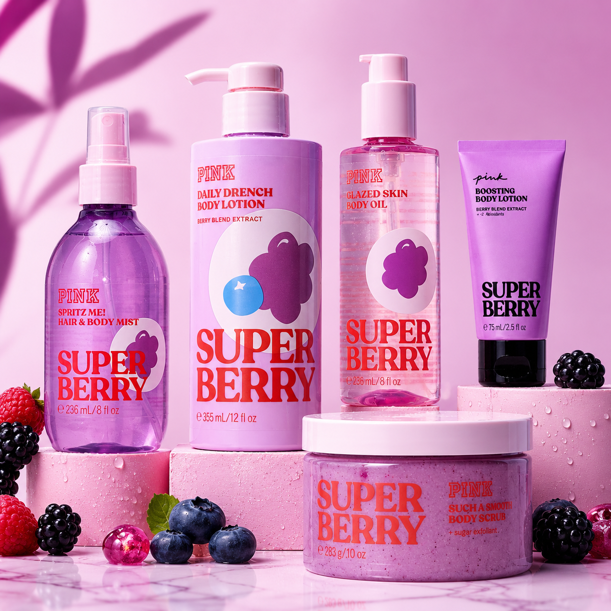 Victoria's Secret PINK Vanilla 4-Piece Set – Hair & Body Mist, Body Lotion, Body Oil & Mini Cream