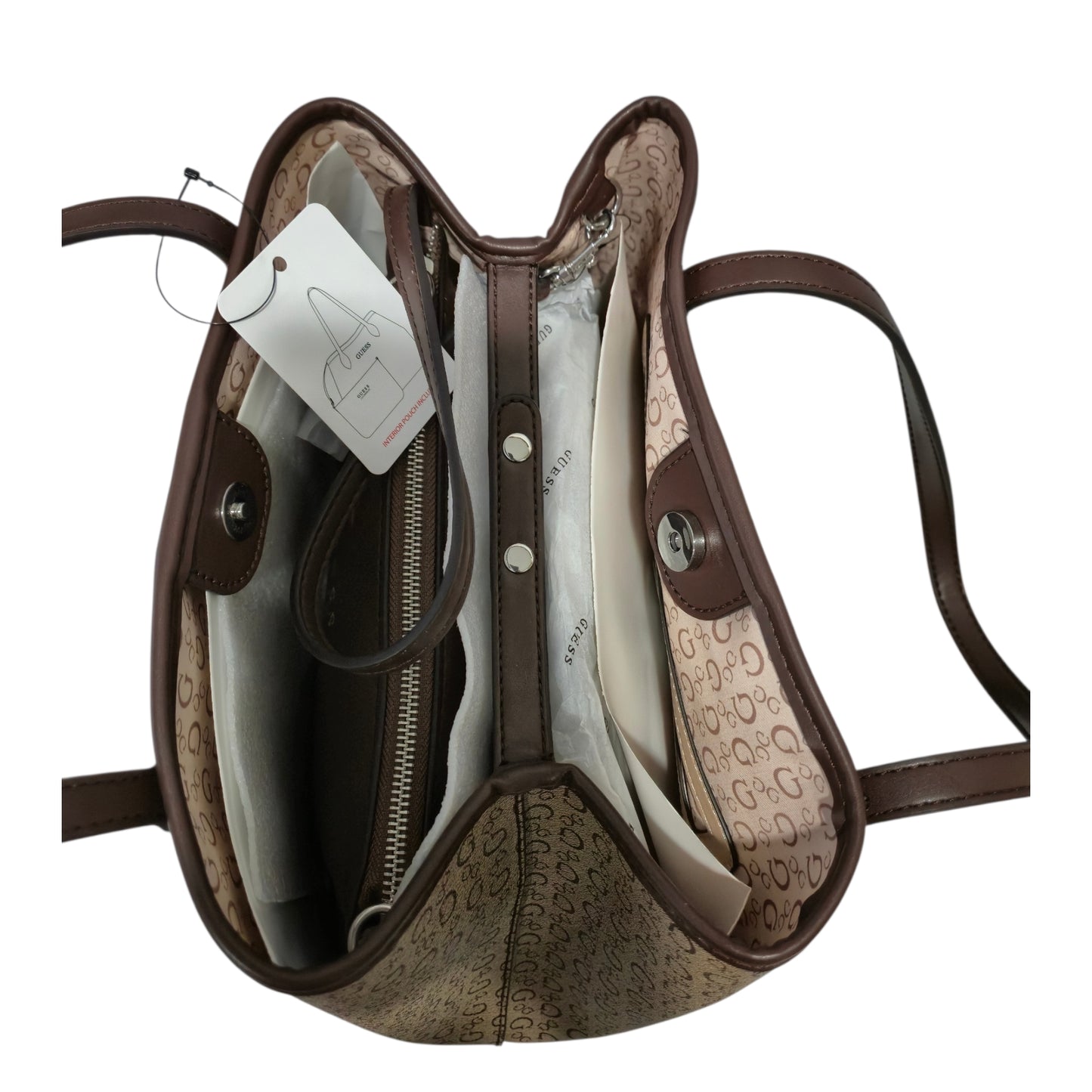 Set Bolsa Guess Café con Billetera y Organizador Interior Monograma