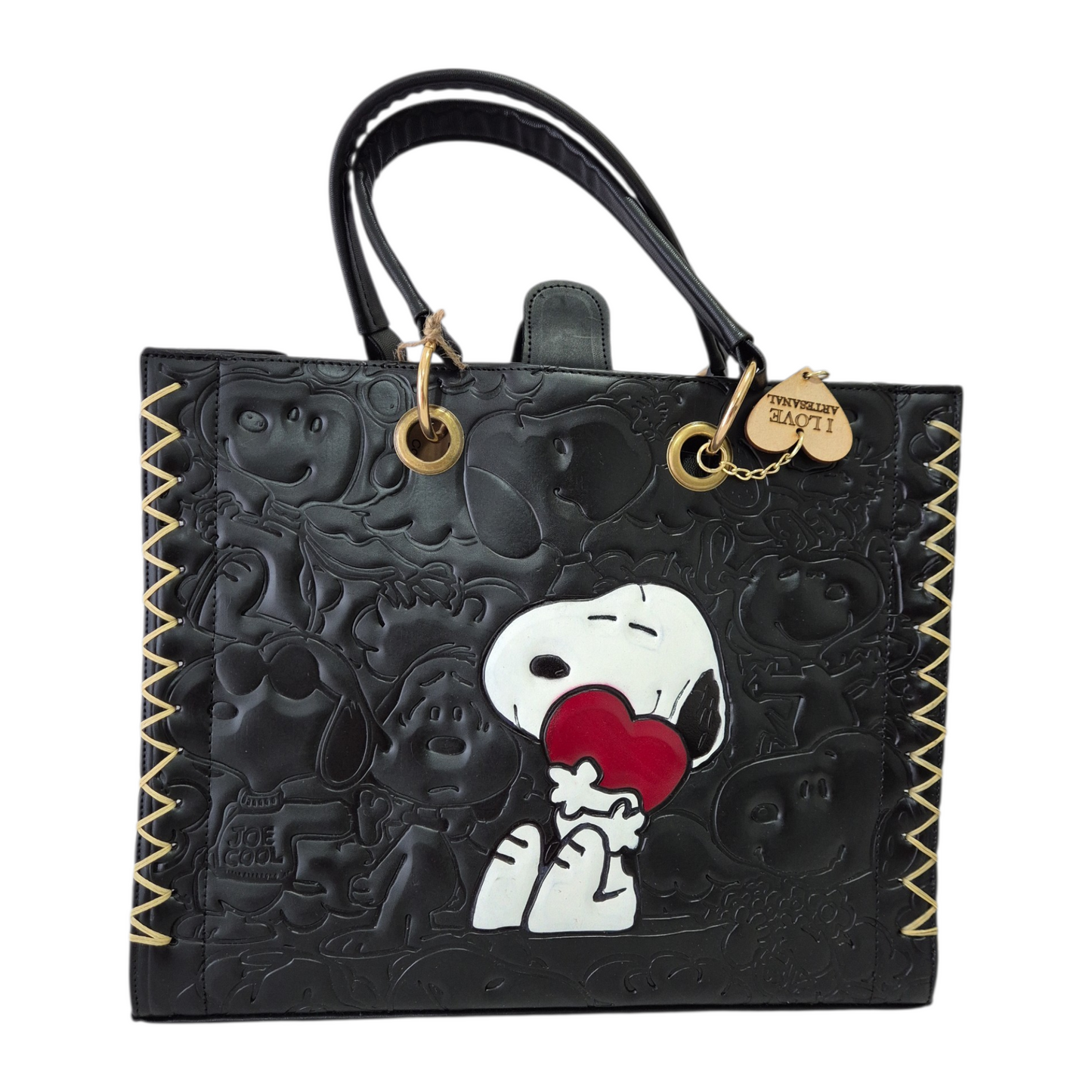Brown Handbag with Embossed Design + Crossbody Cosmetic Bag with Puppy Detail