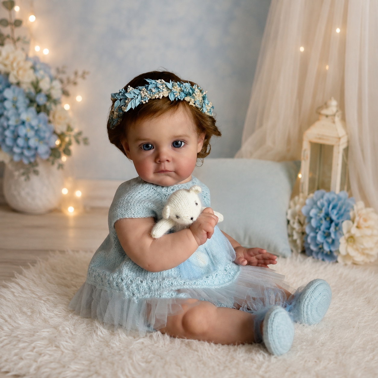 Realistic 46cm baby doll with brown complexion, cloth body and vinyl limbs