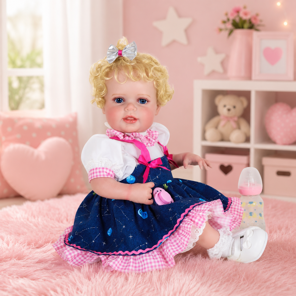 Realistic 46cm baby doll with brown complexion, cloth body and vinyl limbs