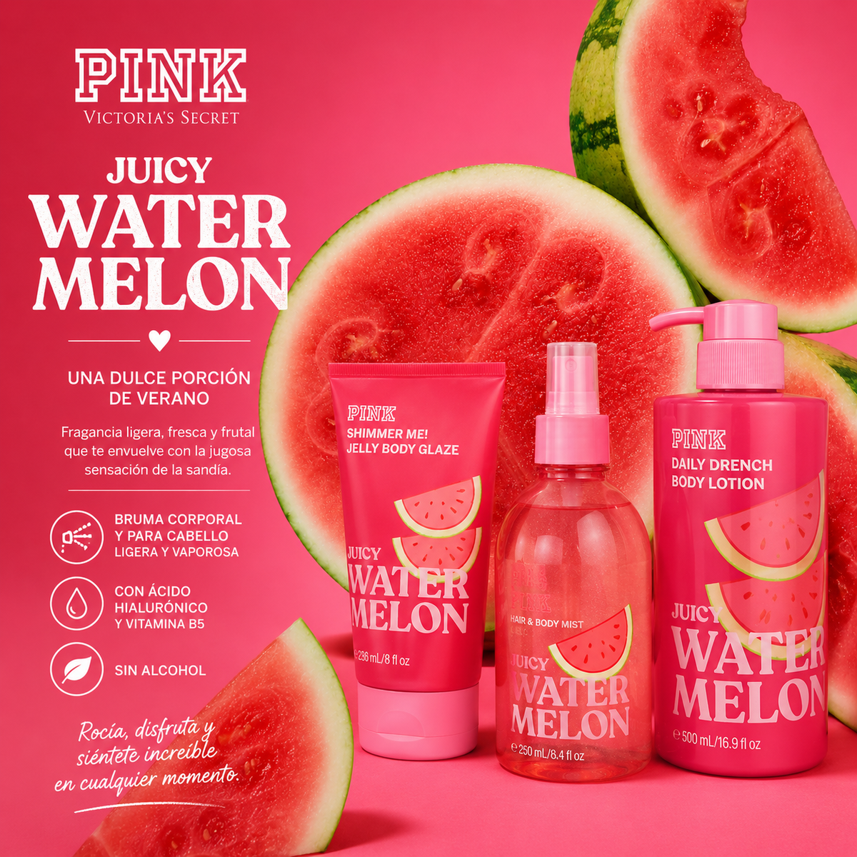 Victoria’s Secret PINK Juicy Watermelon Set de 3 Piezas Body Care