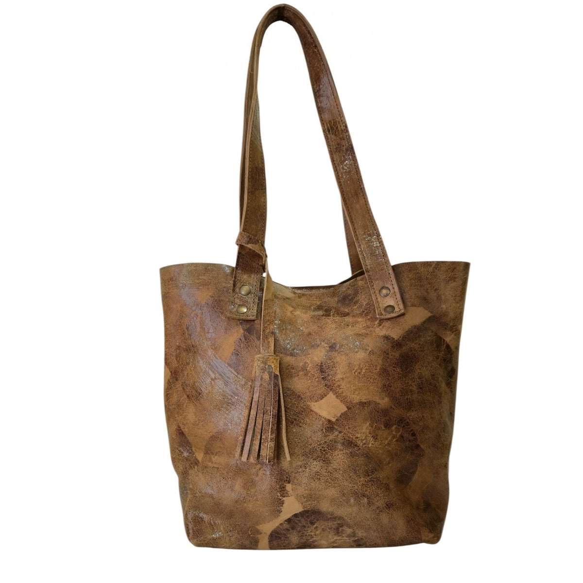 Bolsa de Piel Café Artesanal con Cosmetiquera