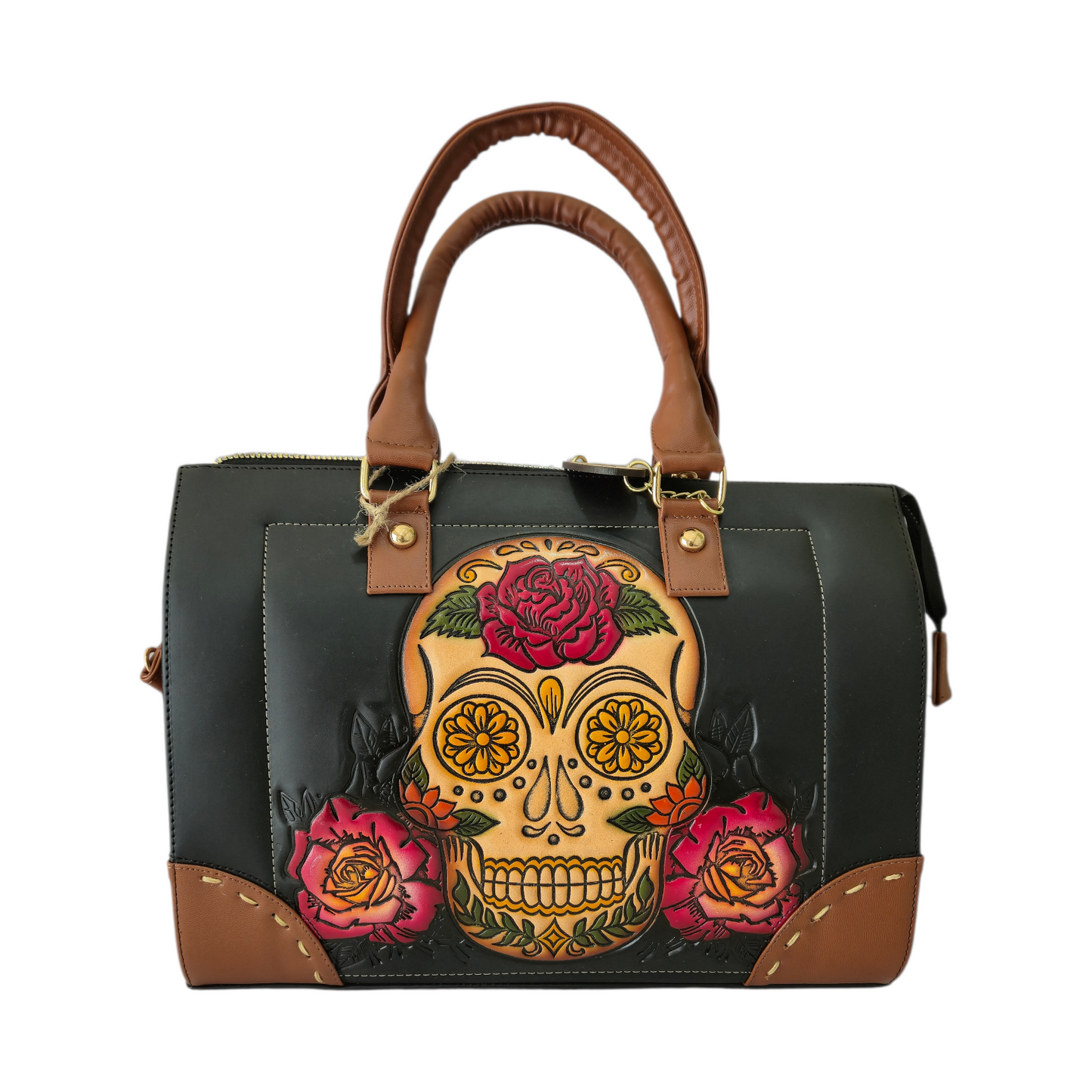 Bolsa de Mano Artesanal con Calavera Floral | Diseño Elegante y Único