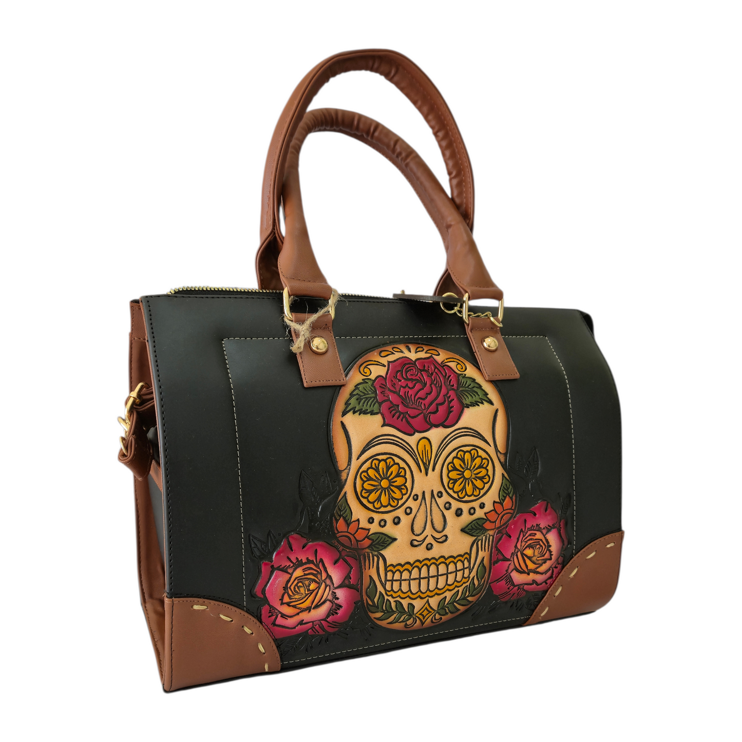 Bolsa de Mano Artesanal con Calavera Floral | Diseño Elegante y Único