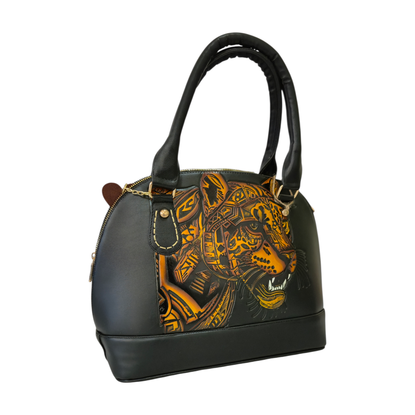 Set Artesanal de Bolsa de Mano y Billetera con Jaguar en Relieve | Diseño Elegante