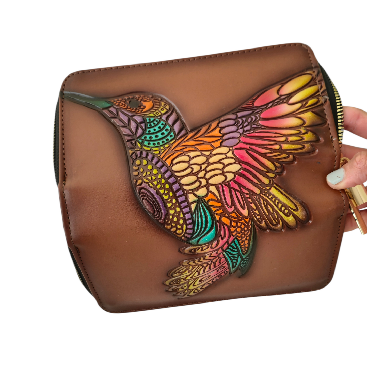 Set Artesanal de Bolsa y Mochila con Cartera | Diseño de Colibrí en Relieve