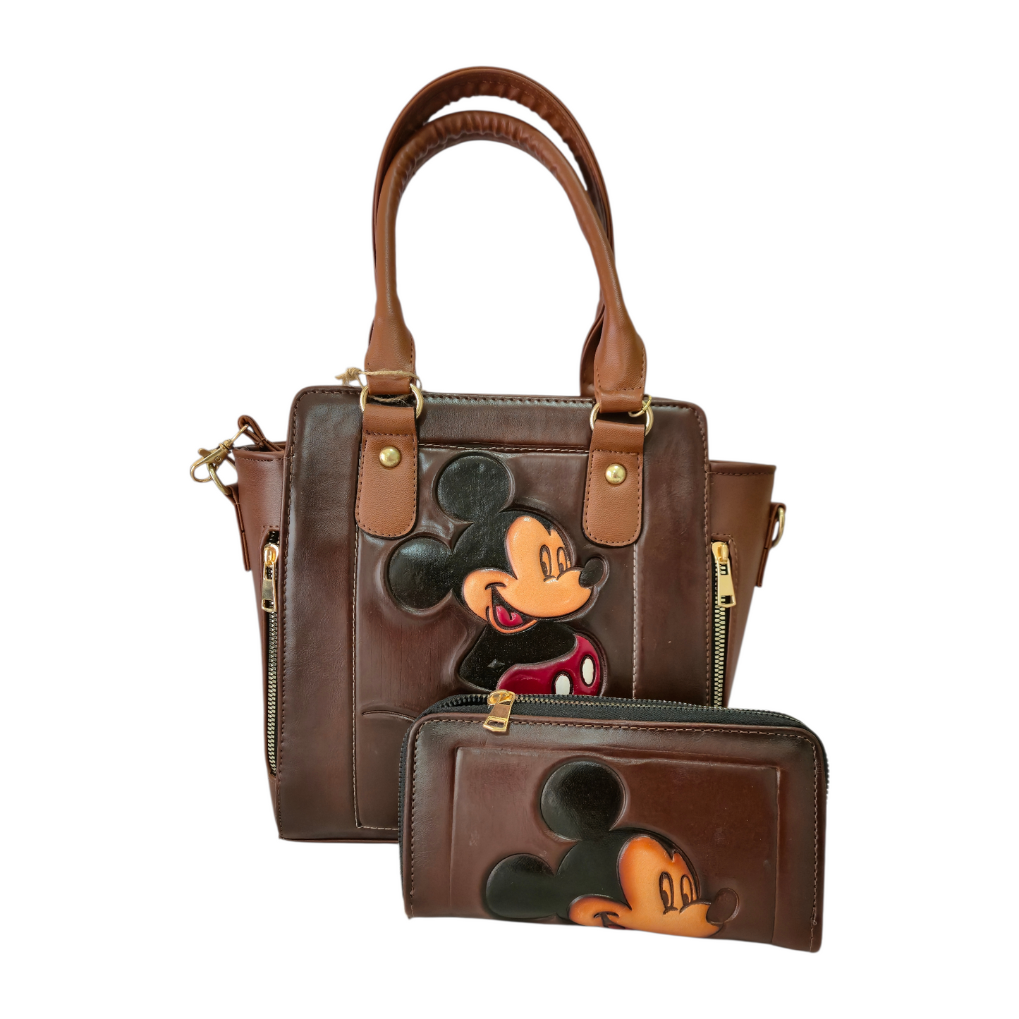 Brown Handbag with Embossed Classic Character + Matching Wallet