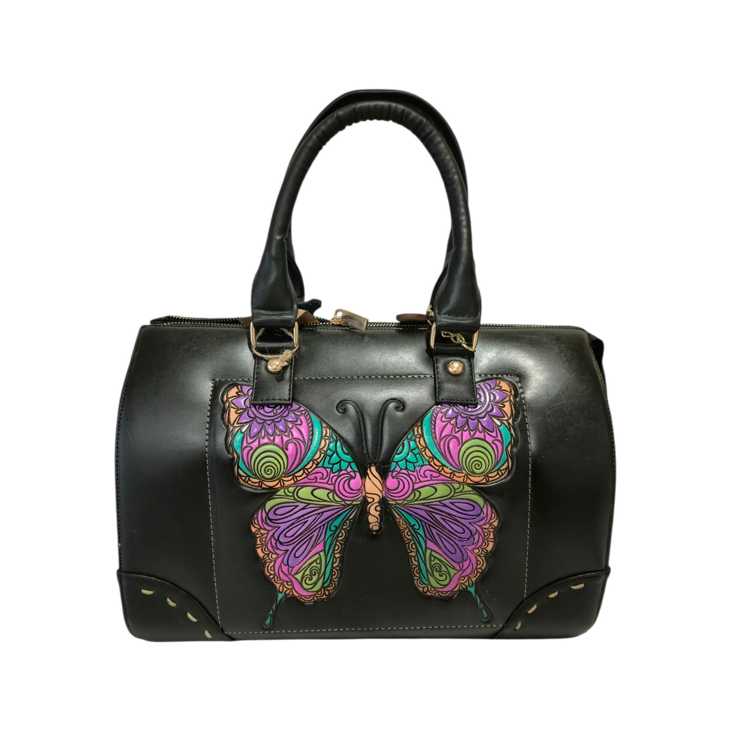 Bolsa Negra Pintada a Mano Mariposa Artesanal Mujer