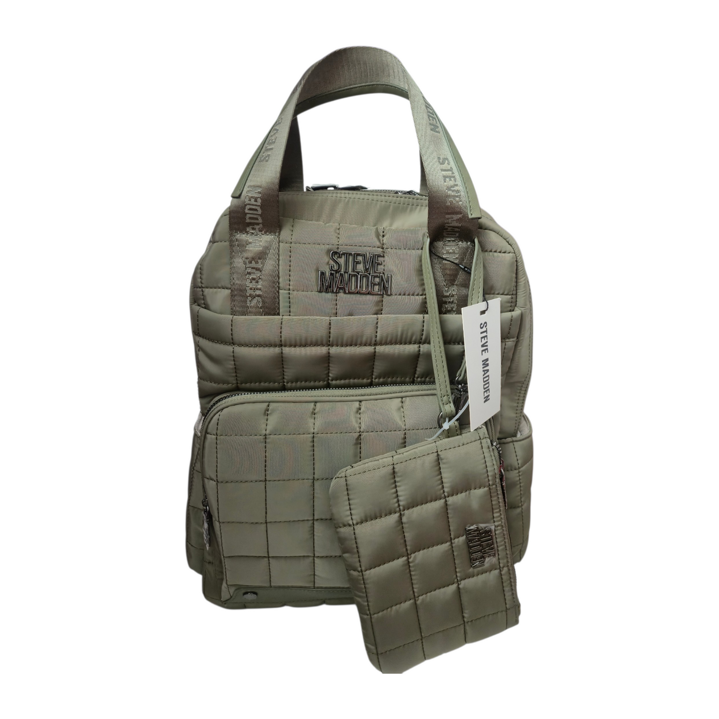 Mochila Steve Madden Tote Backpack Acolchada Verde Olivo con Monedero