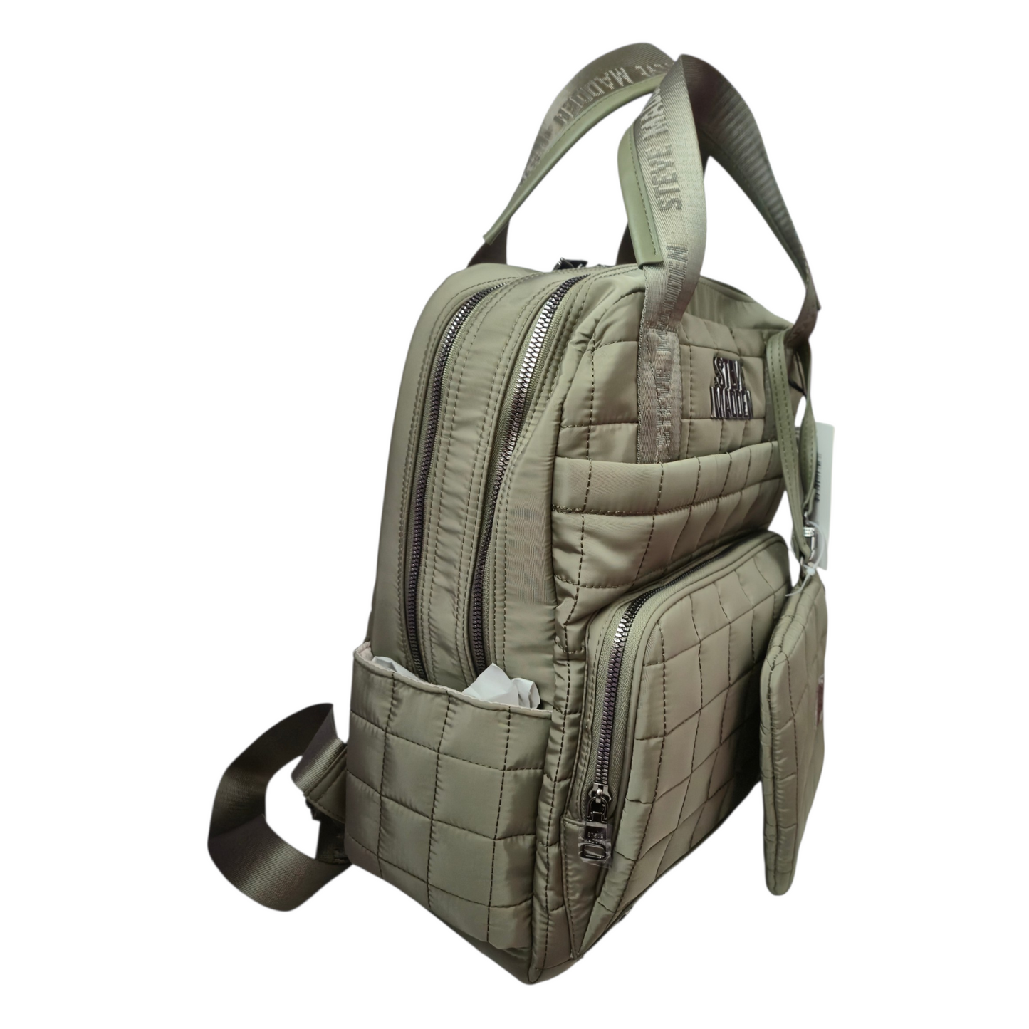 Mochila Steve Madden Tote Backpack Acolchada Verde Olivo con Monedero