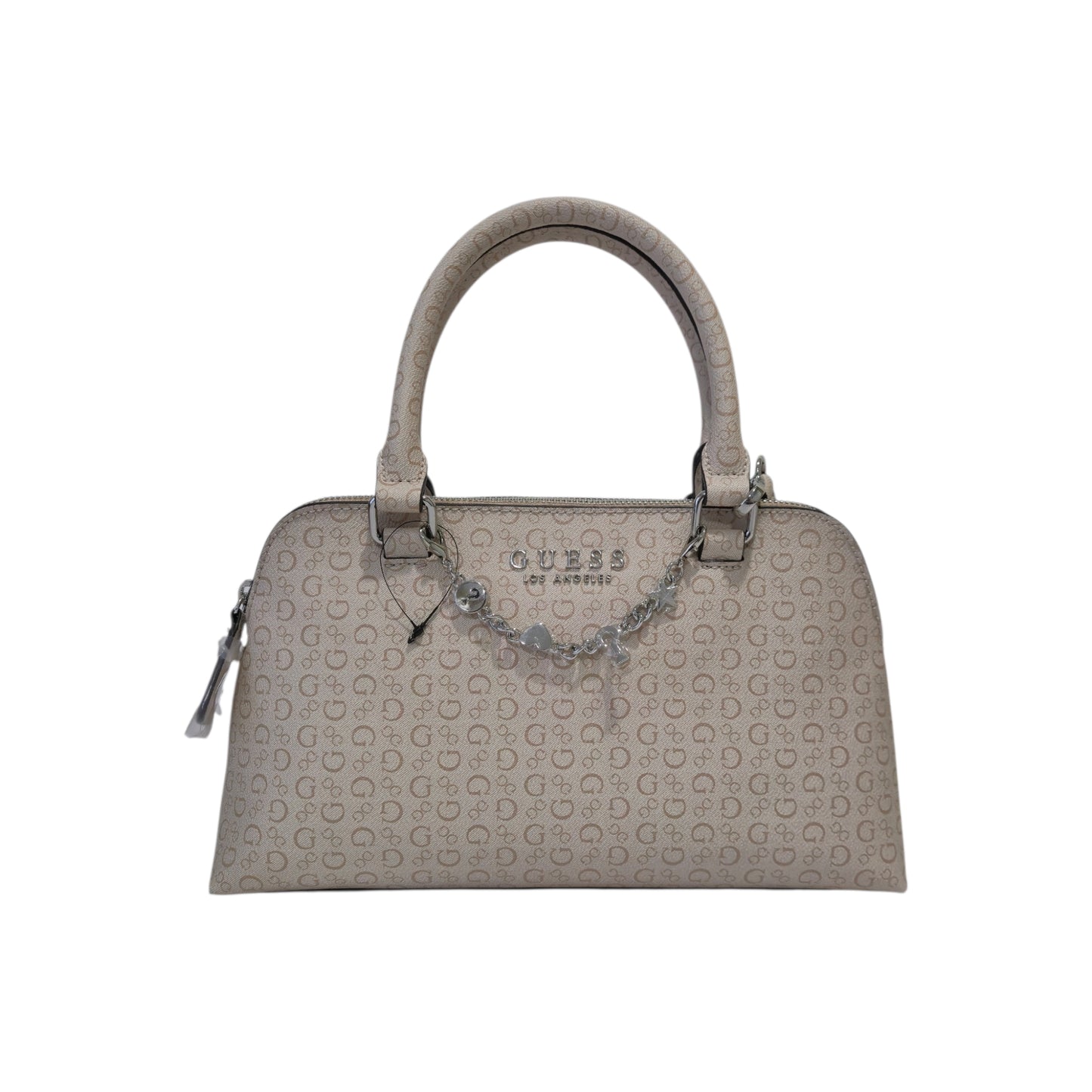 Bolsa Guess Beige Monograma Crossbody con Charm Decorativo