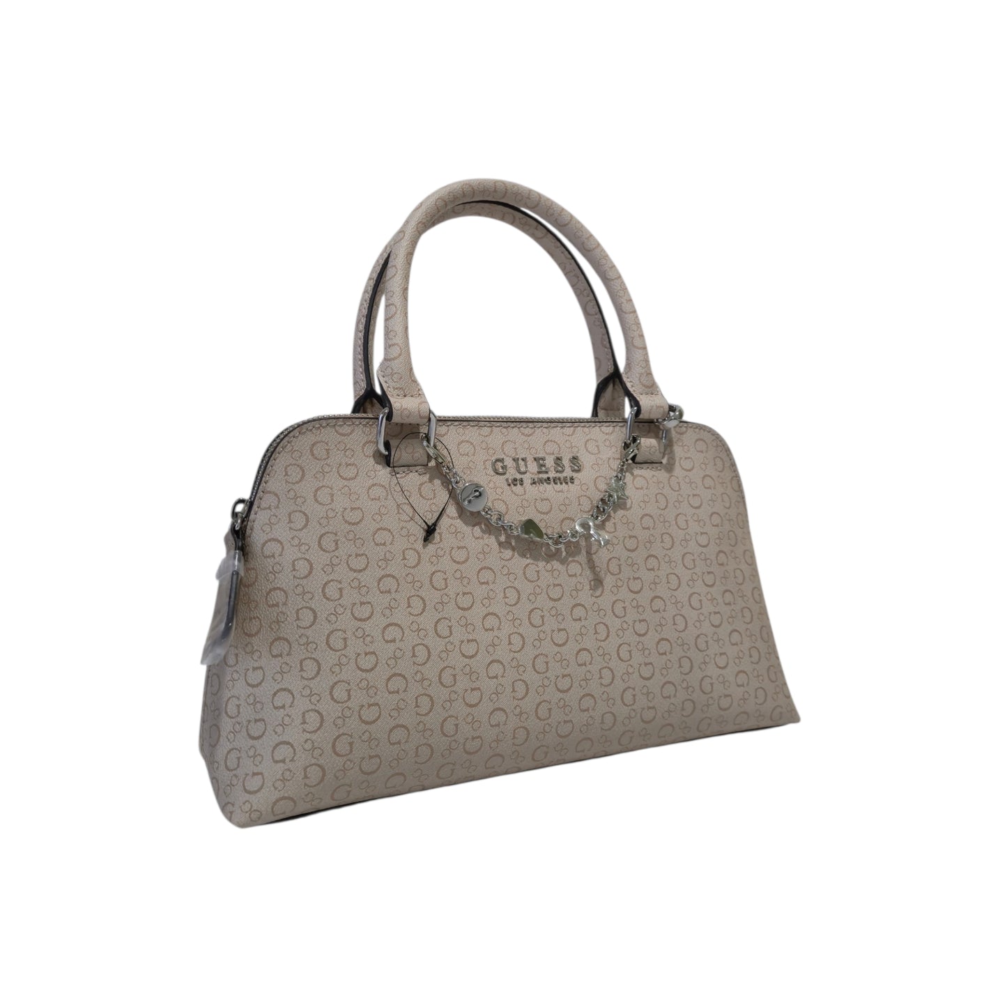 Bolsa Guess Beige Monograma Crossbody con Charm Decorativo