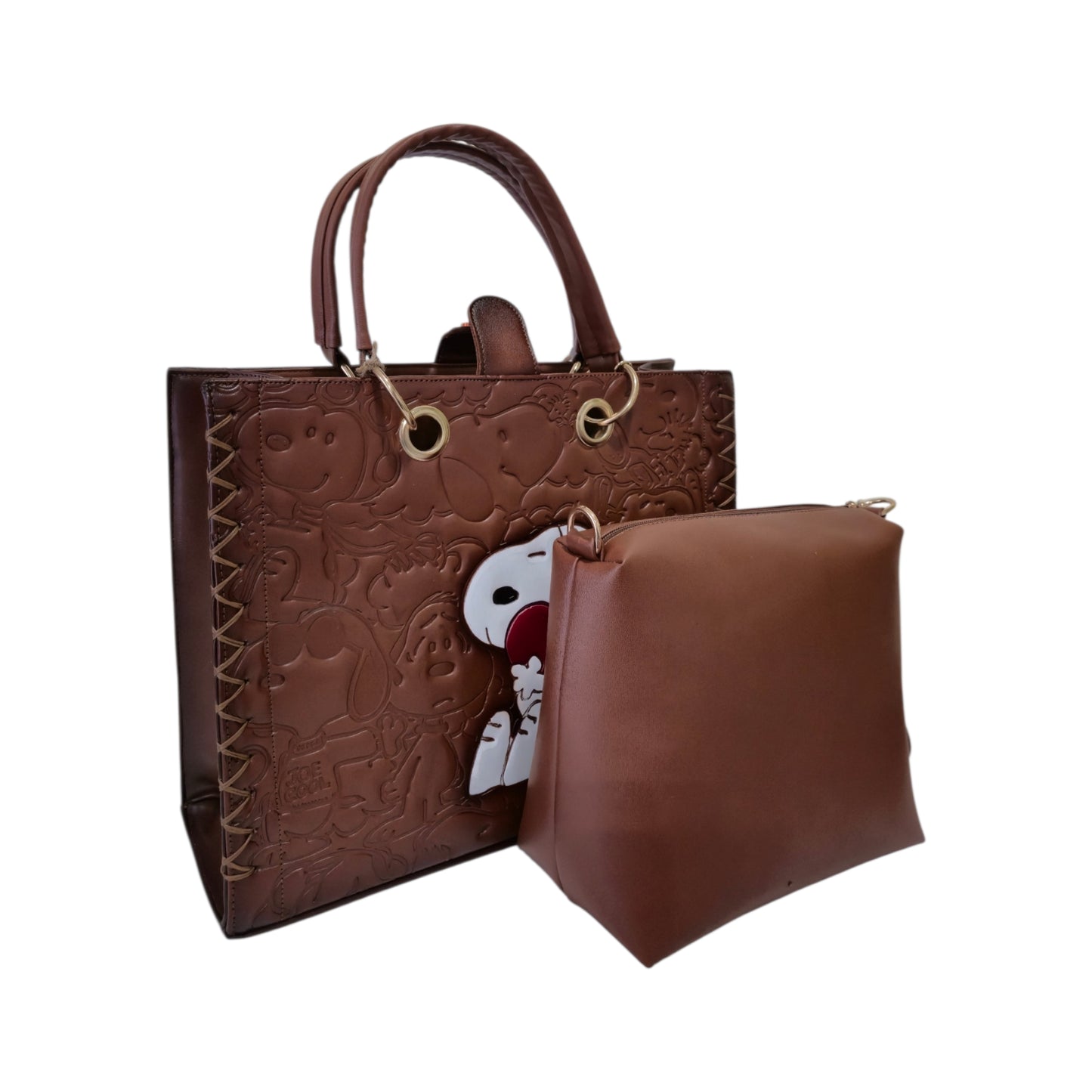 Handmade leather bag with cute character and red heart engraving – Handmade leather tote bag