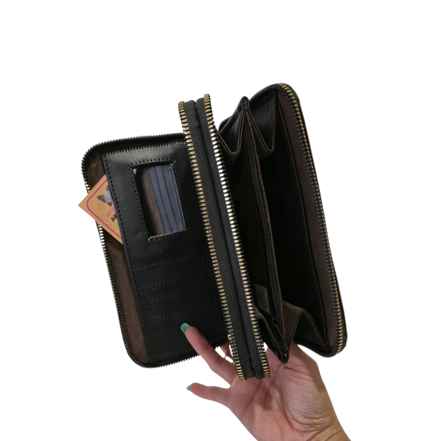 Handmade Brown Leather Wallet with Hummingbird Design