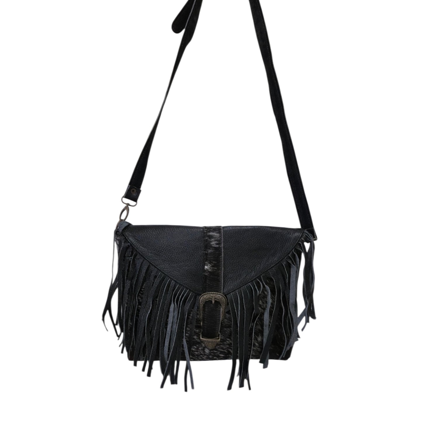 Handmade yellow backpack with natural fur and suede fringe