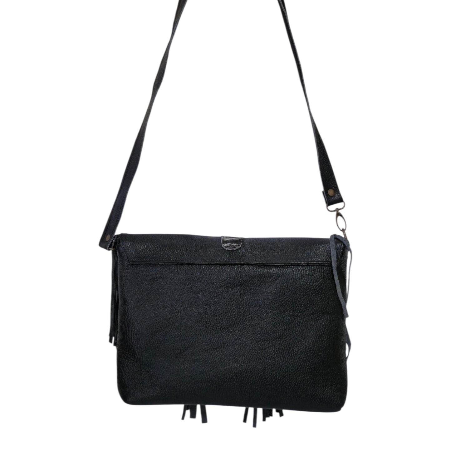 Handmade yellow backpack with natural fur and suede fringe