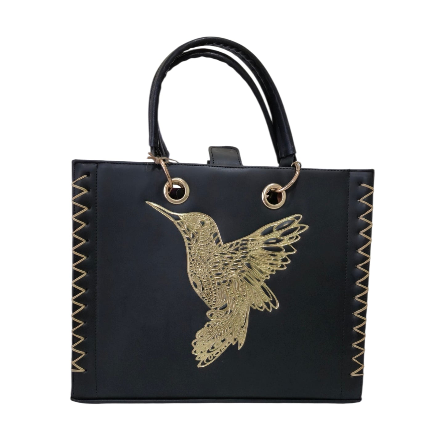 Bolsa Tote Negra Colibrí Dorado con Crossbody