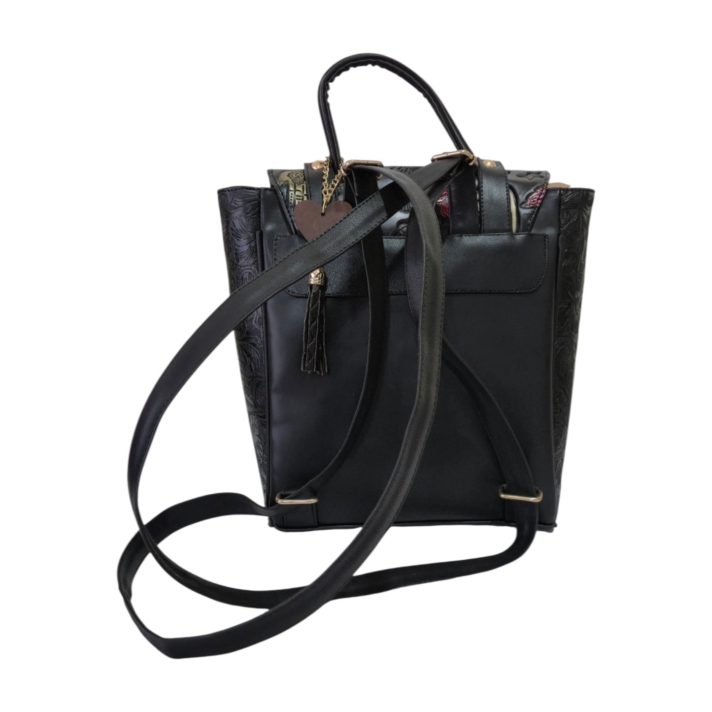 Mochila Artesanal Negra para Mujer con Grabado Místico