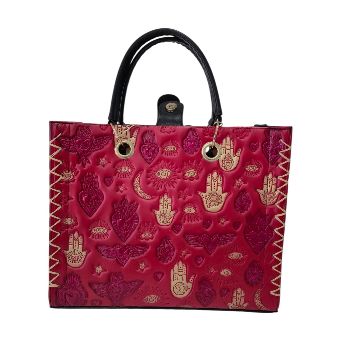 Bolsa Tote Artesanal Roja Diseño Místico para Mujer