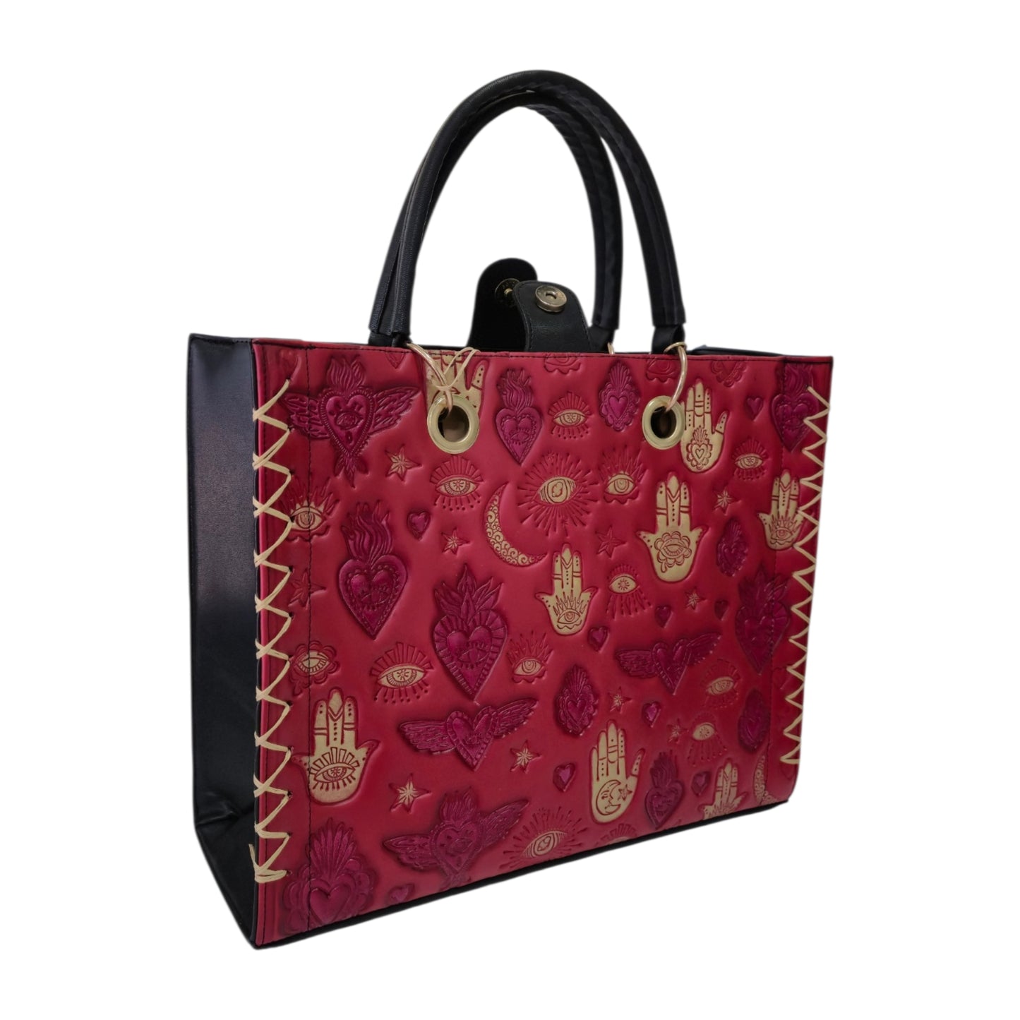 Bolsa Tote Artesanal Roja Diseño Místico para Mujer