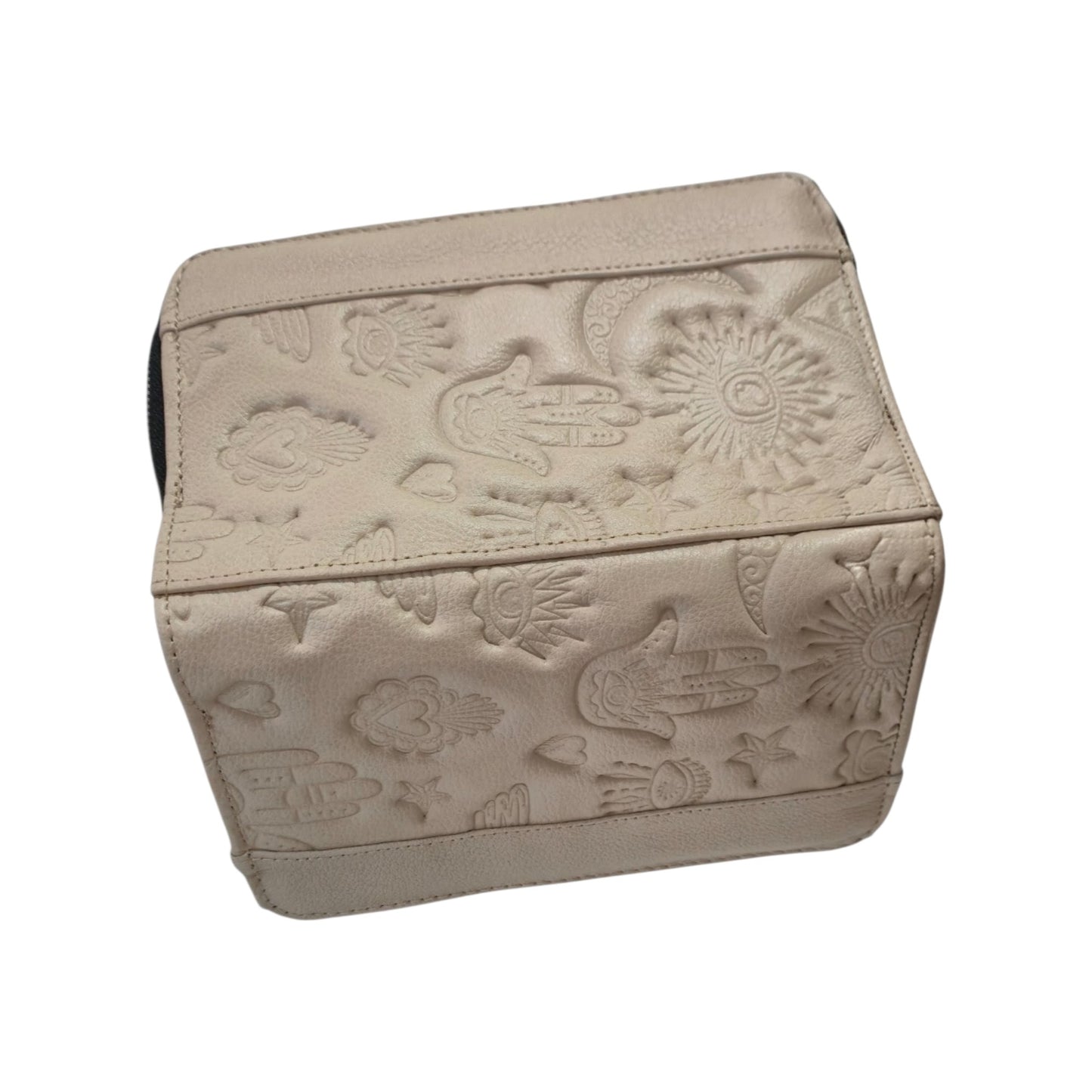 Billetera Artesanal Doble Cierre Beige con Grabado Místico