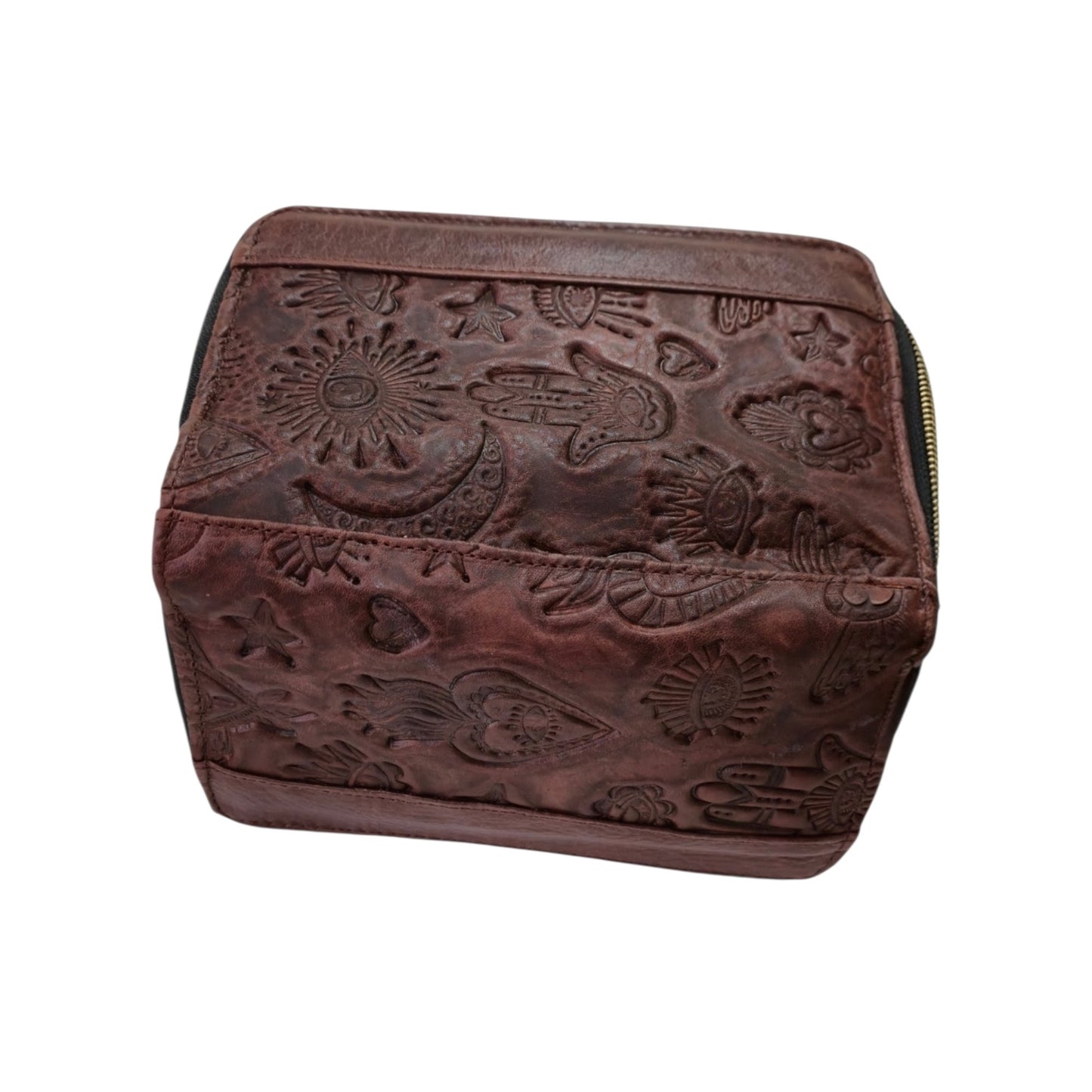 Handmade double-closure wallet with Aztec calendar design