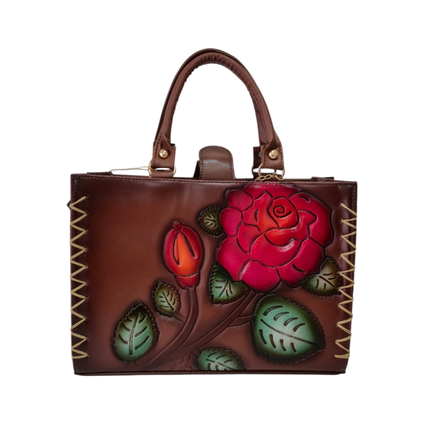 Bolsa Tote Artesanal para Mujer con Rosa en Relieve | Bolsa Organizadora