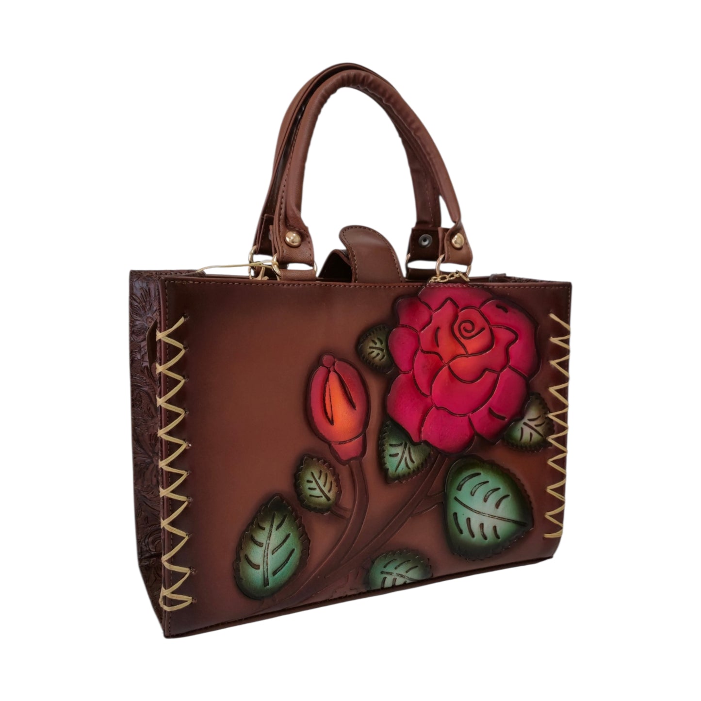 Bolsa Tote Artesanal para Mujer con Rosa en Relieve | Bolsa Organizadora