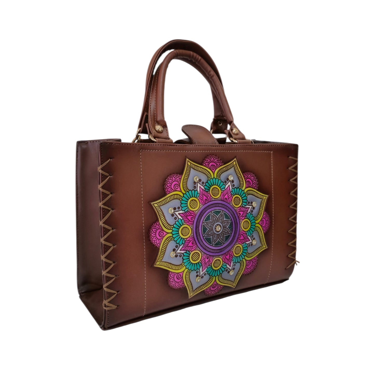Bolsa Tote Artesanal Café para Mujer con Mandala en Relieve