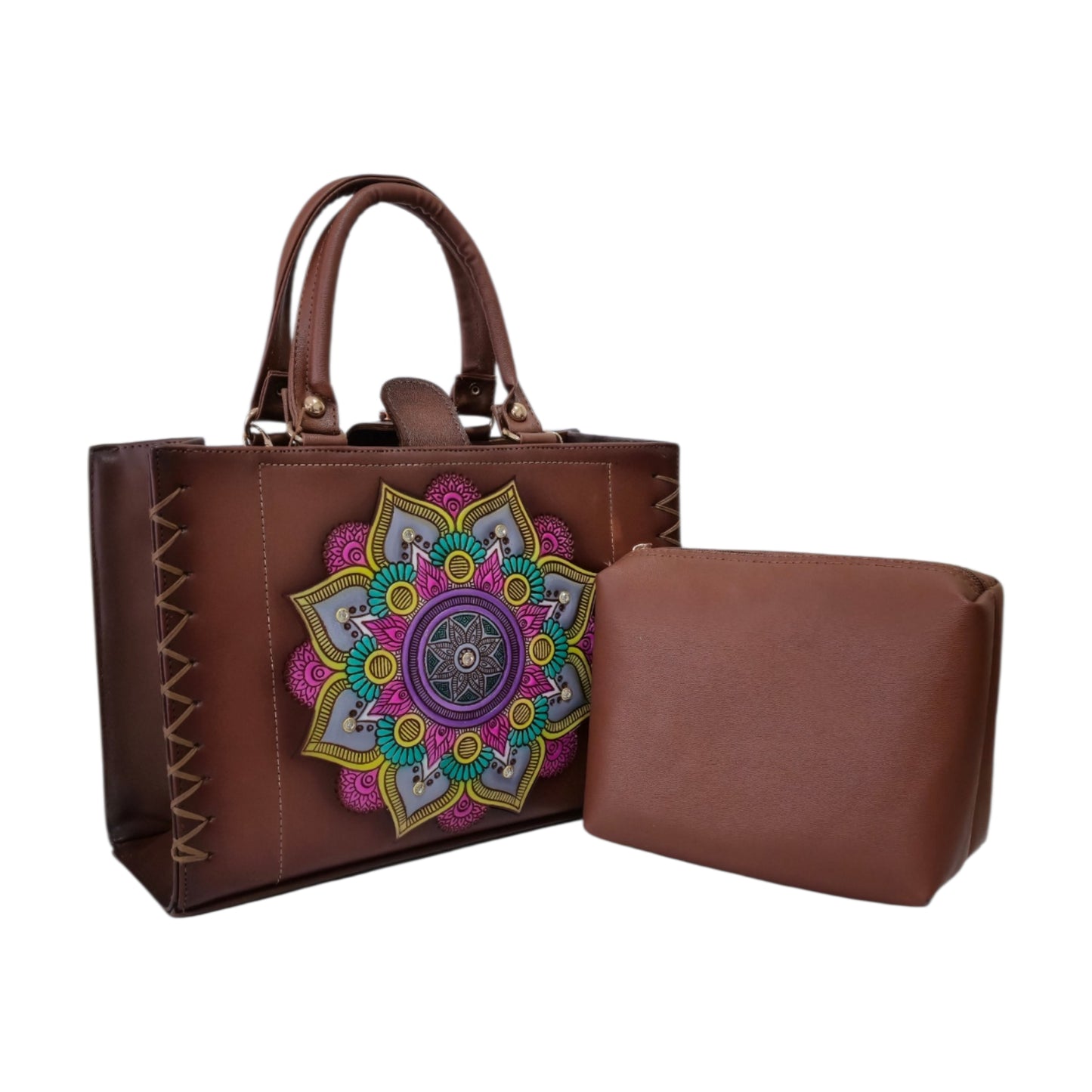 Bolsa Tote Artesanal Café para Mujer con Mandala en Relieve