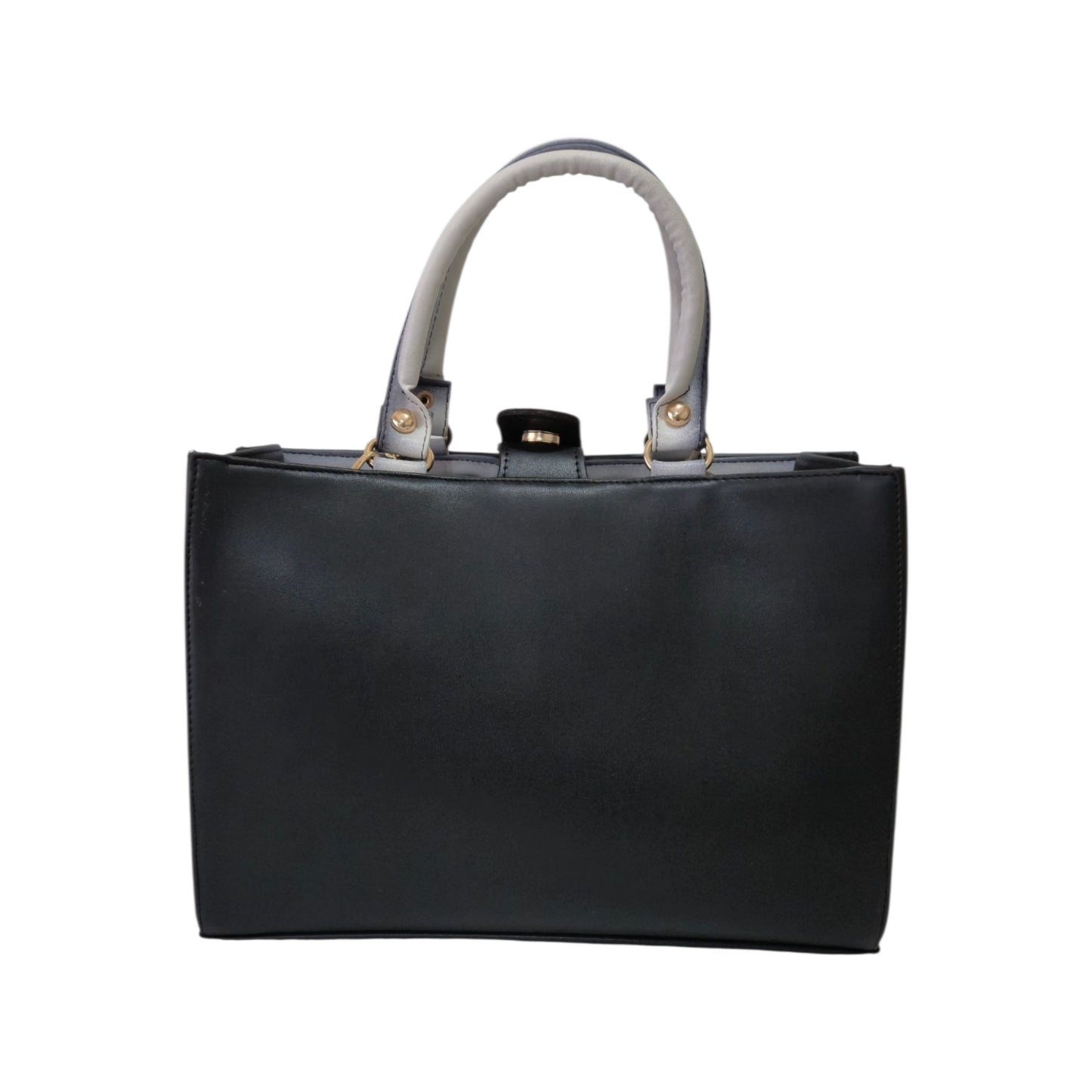Black handbag with embossed design includes cosmetic bag