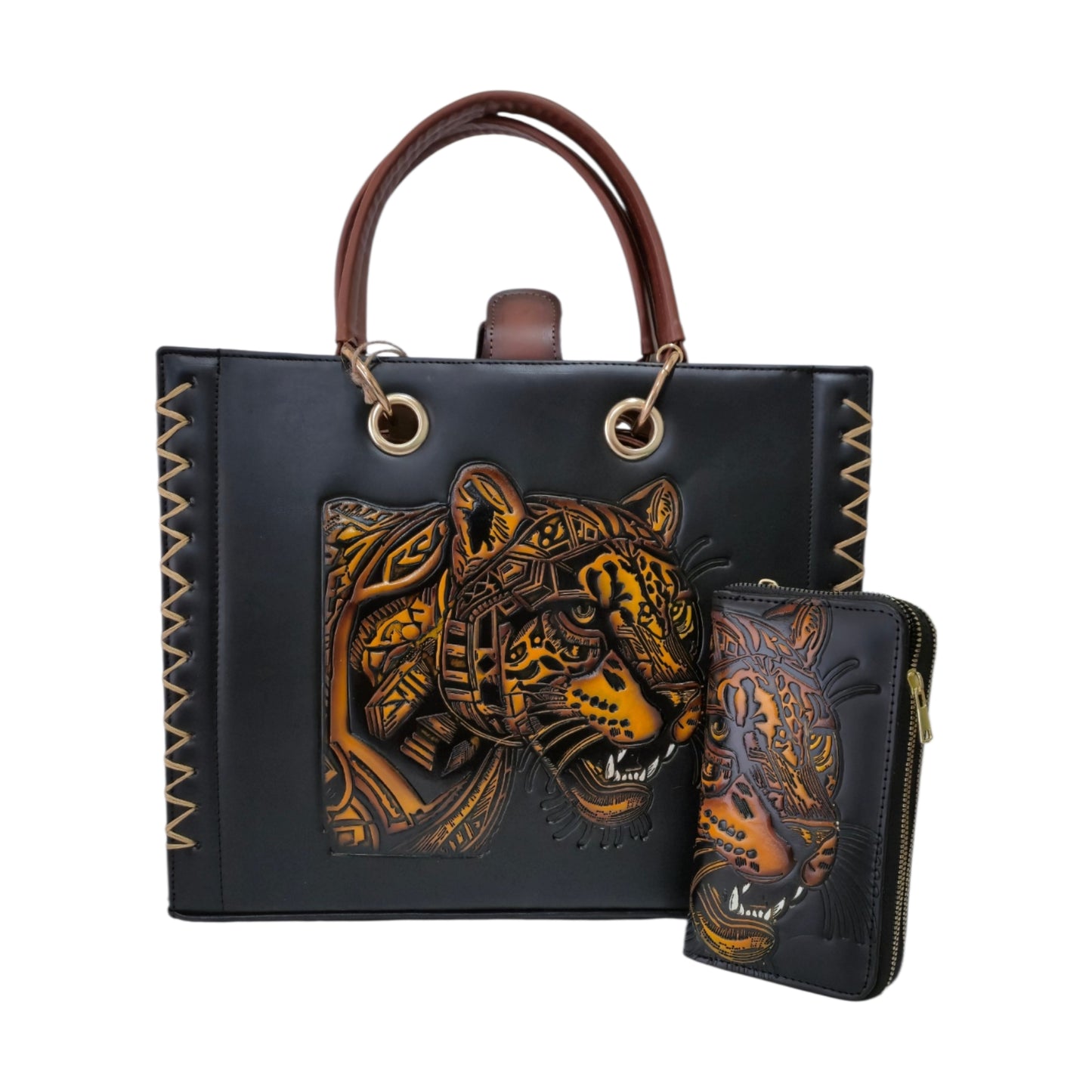 Handmade Bag Engraved with Sunflowers and Butterfly – Colorful and Detailed Design