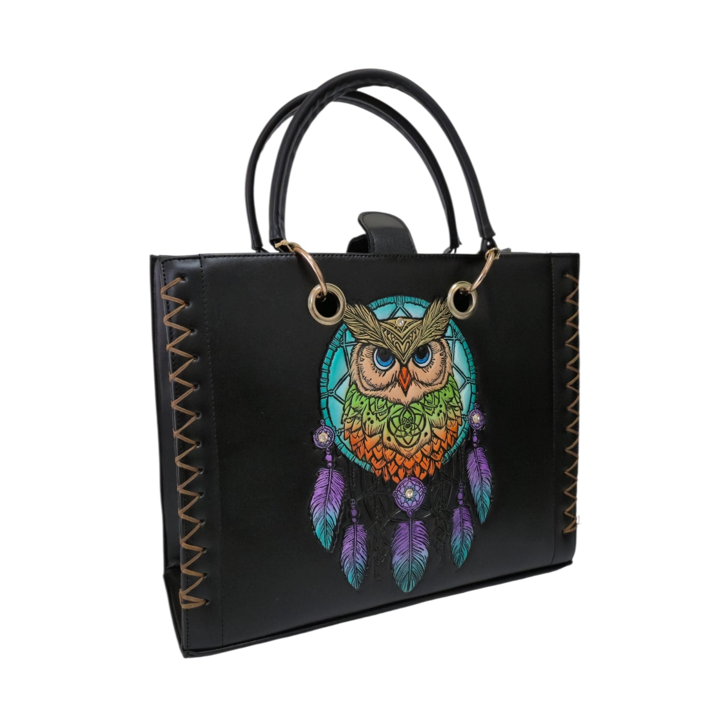 Handmade Bag Engraved with Sunflowers and Butterfly – Colorful and Detailed Design
