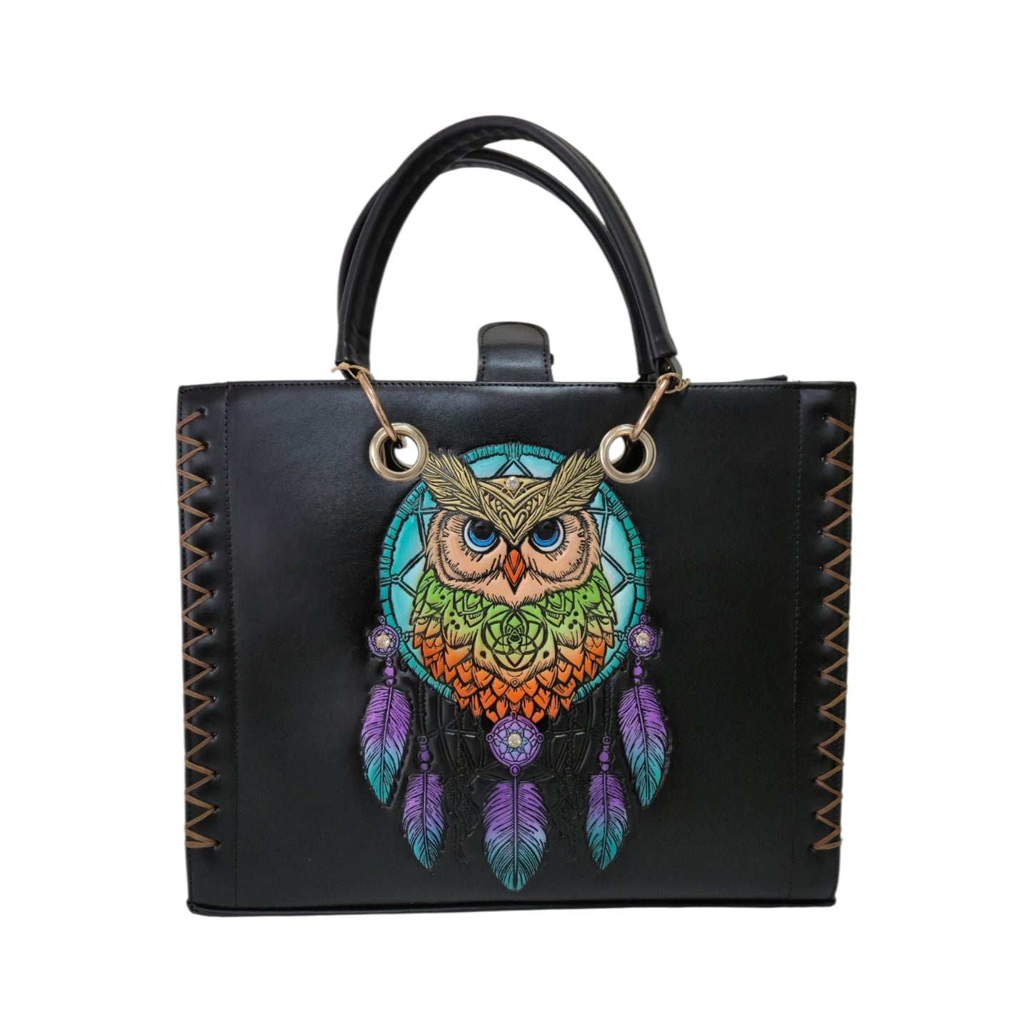 Handmade Bag Engraved with Sunflowers and Butterfly – Colorful and Detailed Design