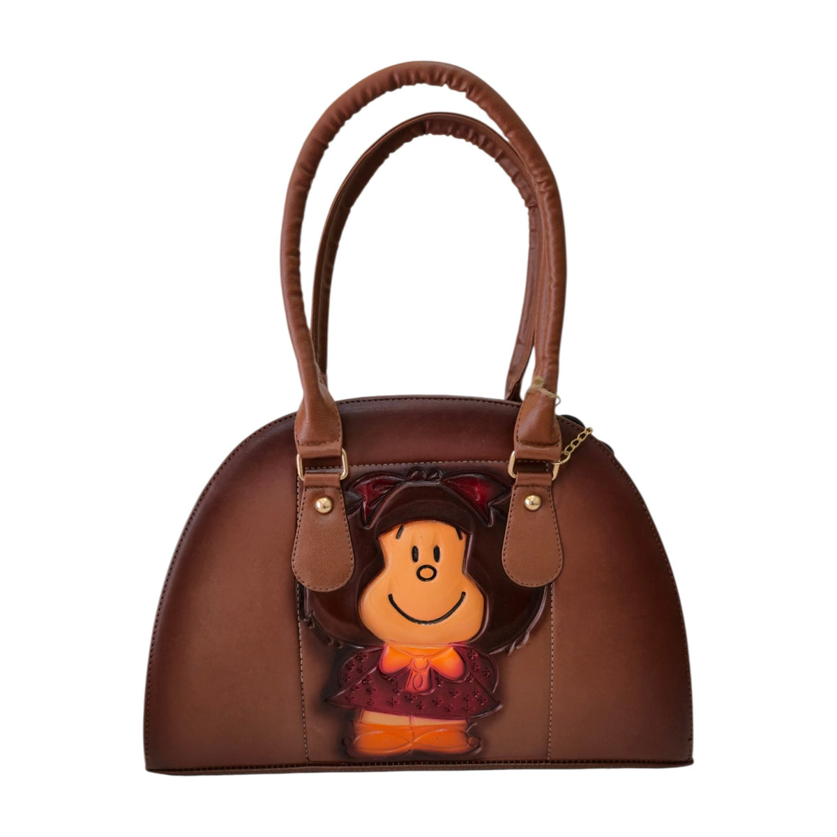 Bolsa de Mano Artesanal Café con Mafalda en Relieve