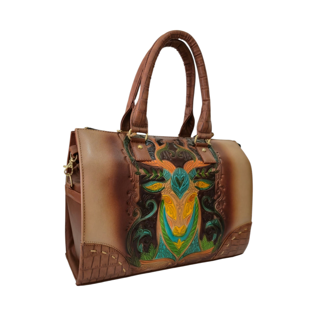 Bolsa Tote Artesanal Mexicana con Venado en Relieve y Cartera