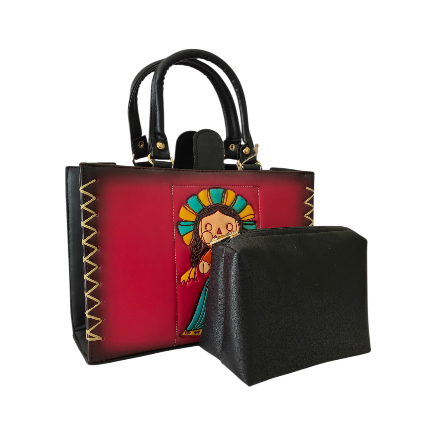 Bolsa Artesanal con Muñeca Lele Tradicional Grabada – Hecha a Mano, Estilo Colorido Mexicano