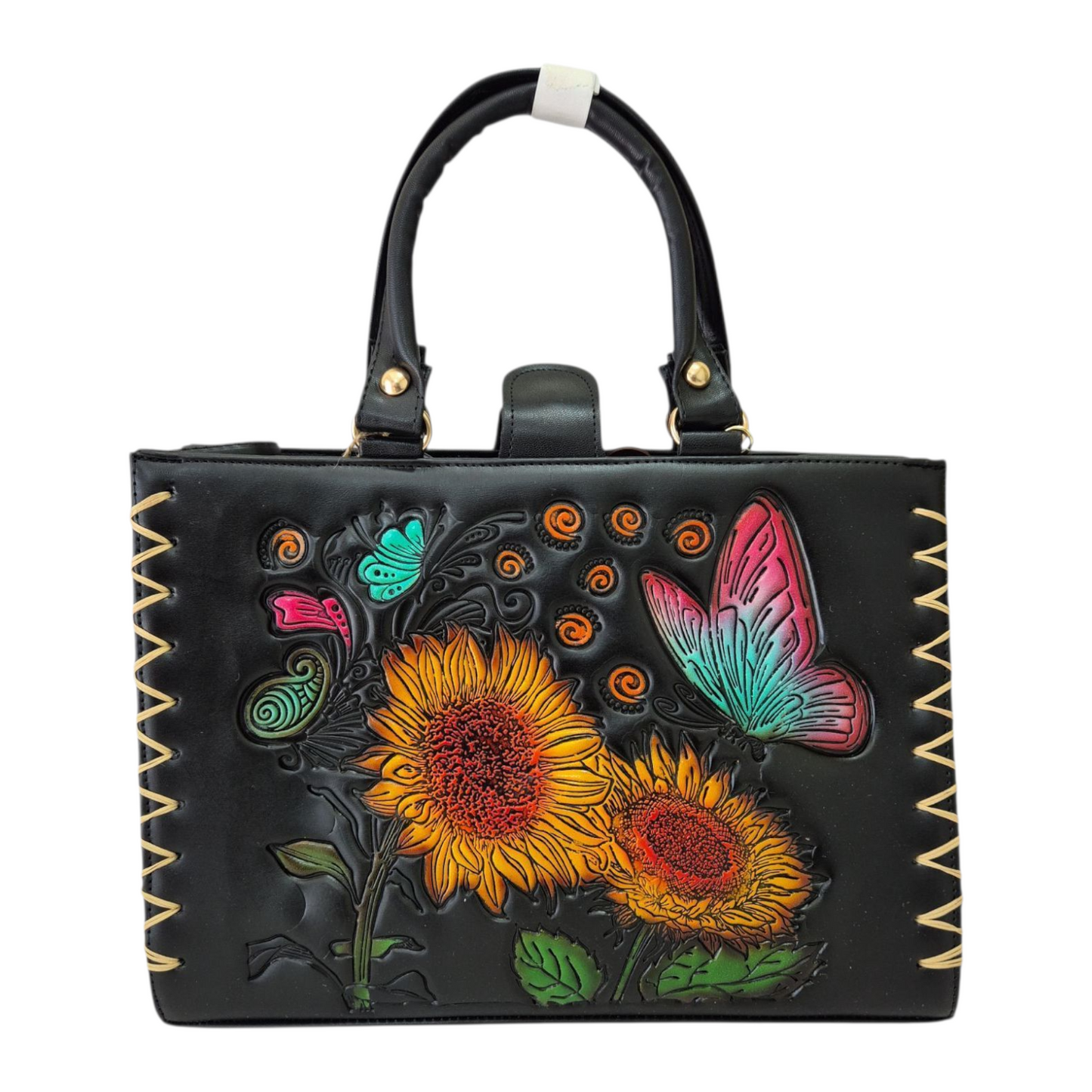 Bolso de Mano Artesanal con Girasoles y Mariposas