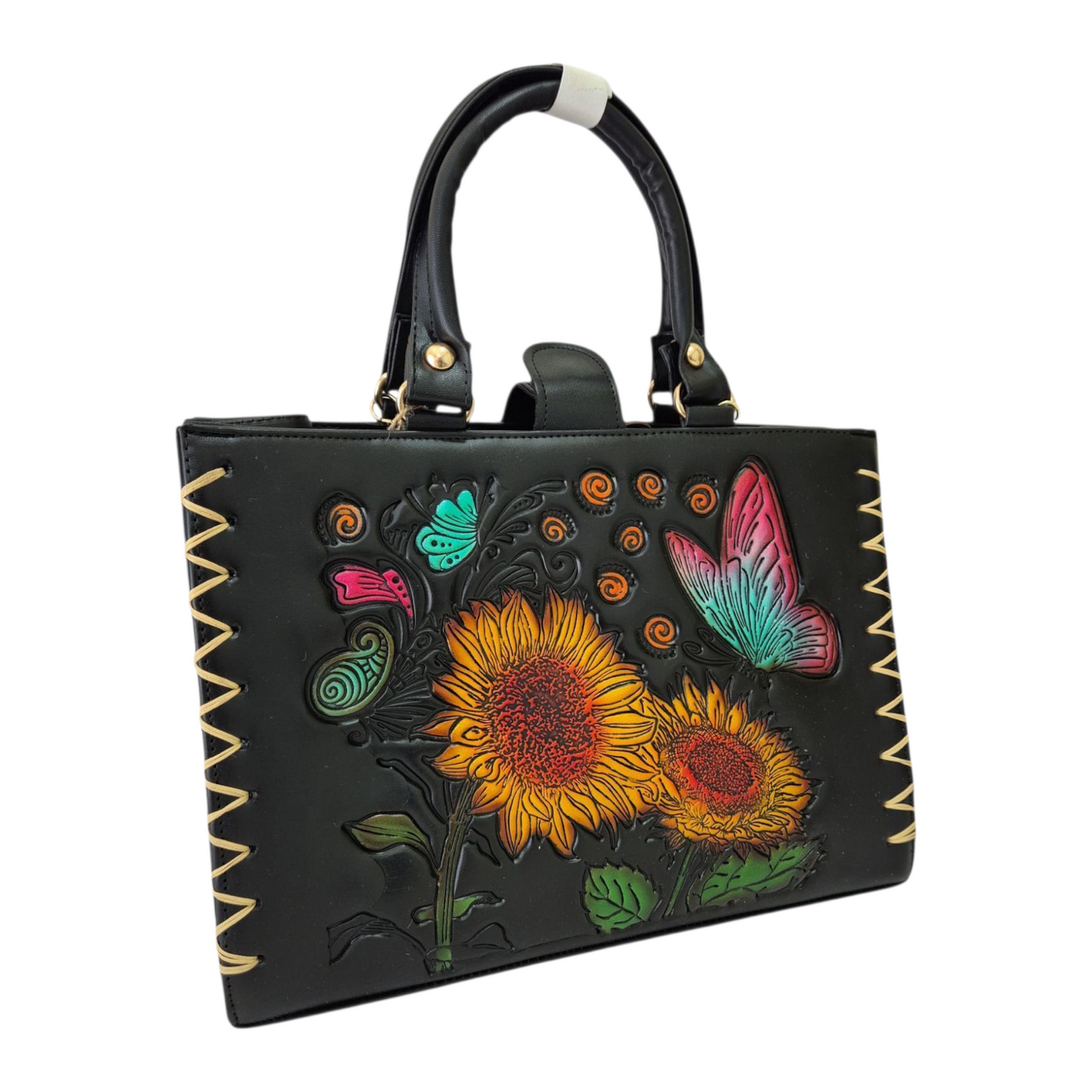 Bolso de Mano Artesanal con Girasoles y Mariposas
