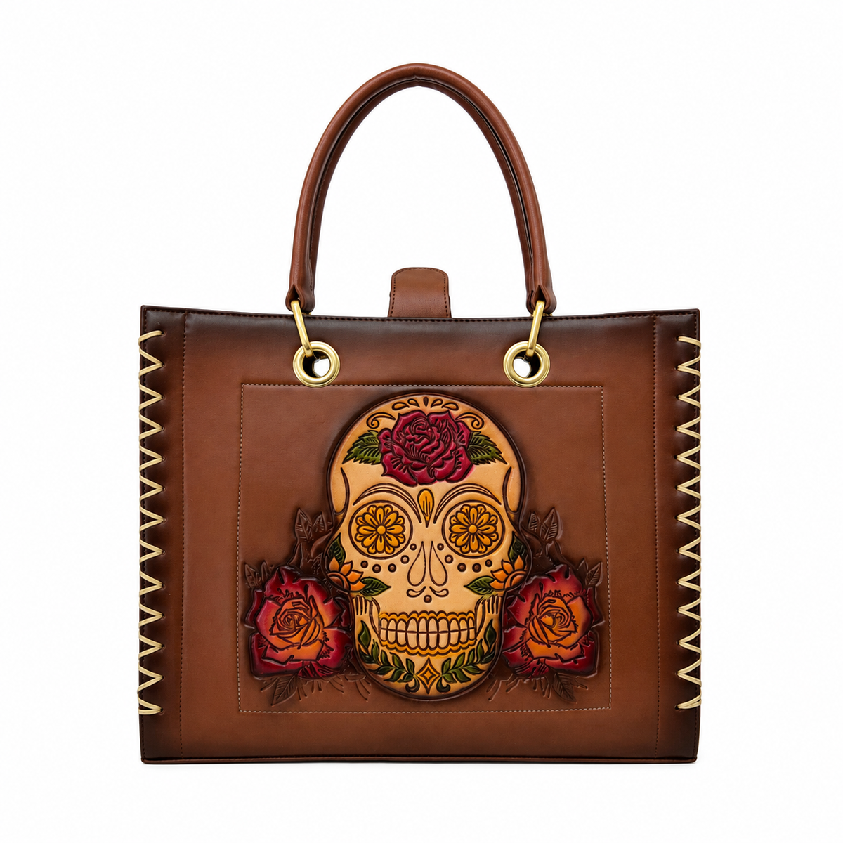 Bolsa Tote Artesanal Mexicano con Catrina en Relieve y Crossbody