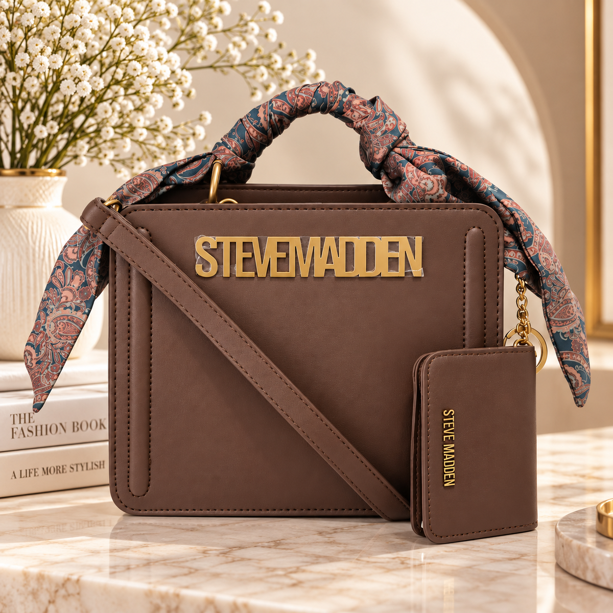 Bolsa Steve Madden Espresso con Cartera y Correa Ajustable