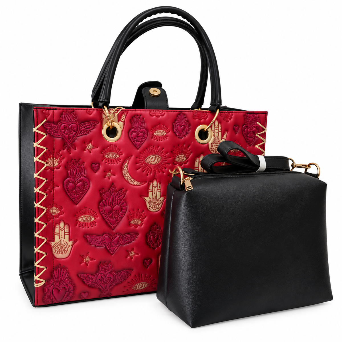 Bolsa Tote Artesanal Roja para Mujer con Crossbody | Diseño Místico