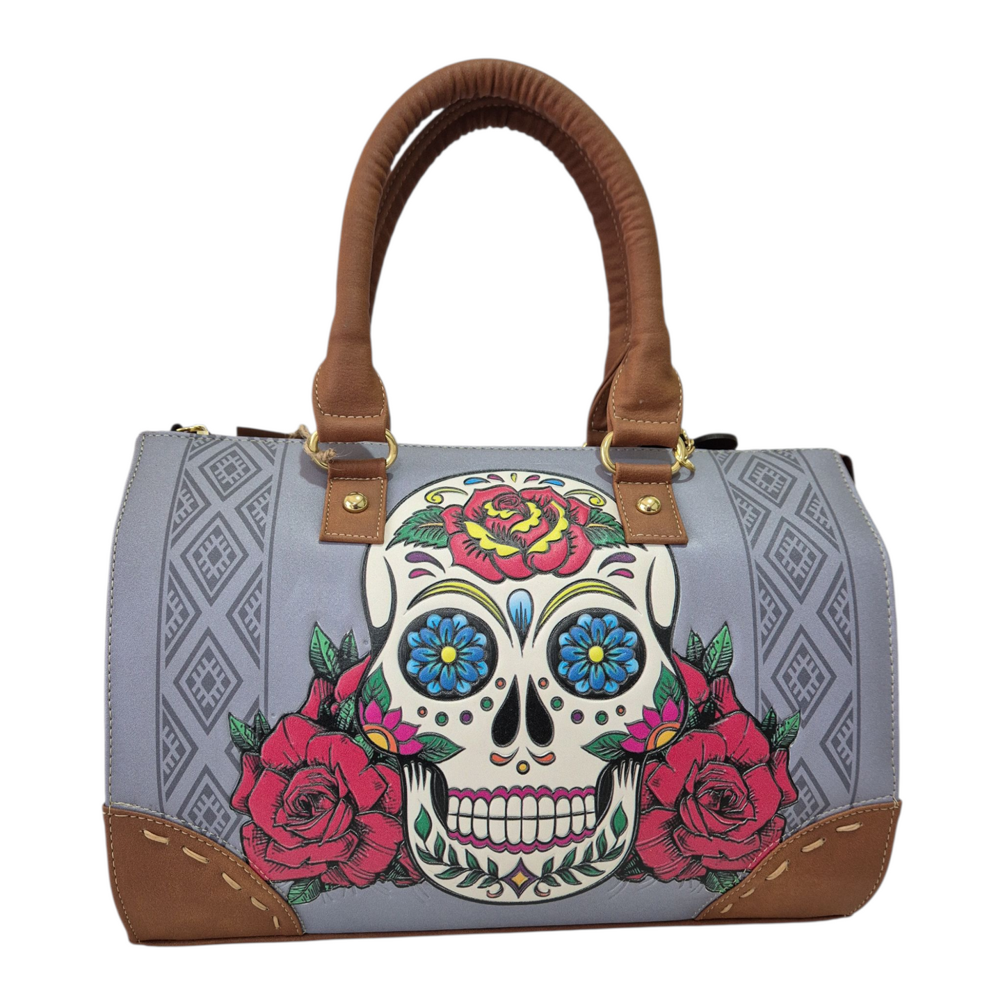 Bolsa Artesanal Mexicana Dama Asa Larga y Asa Corta – Diseño Calavera Floral Colorido