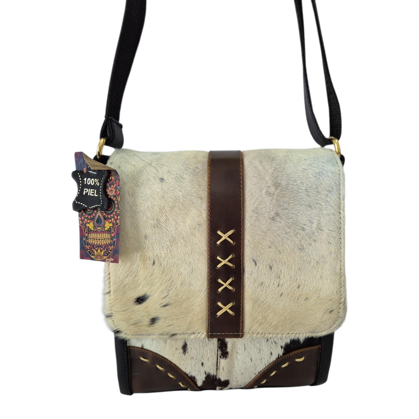 Bolsa Crossbody Bandolera de Piel con Pelo Natural Multitono Único