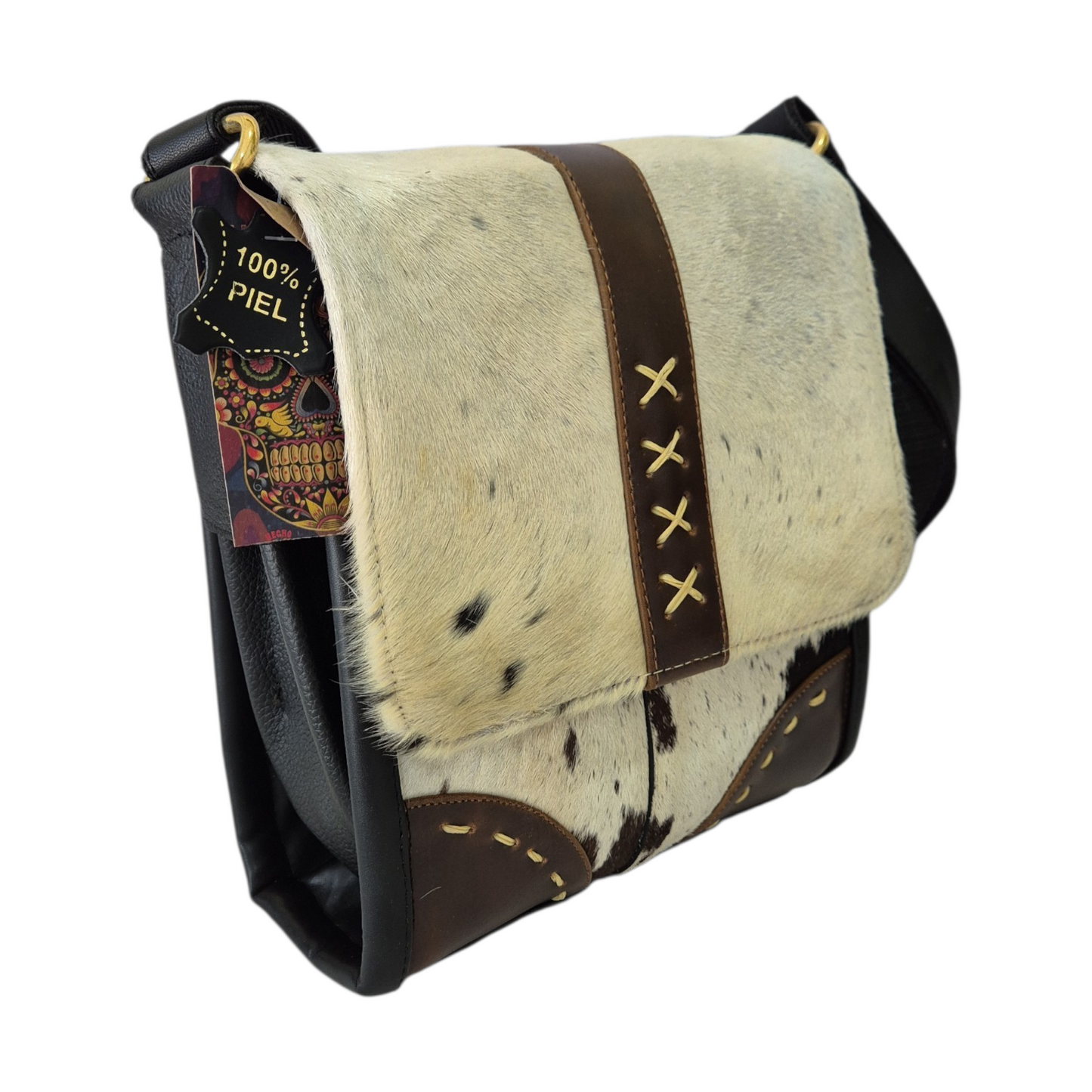 Bolsa Crossbody Bandolera de Piel con Pelo Natural Multitono Único