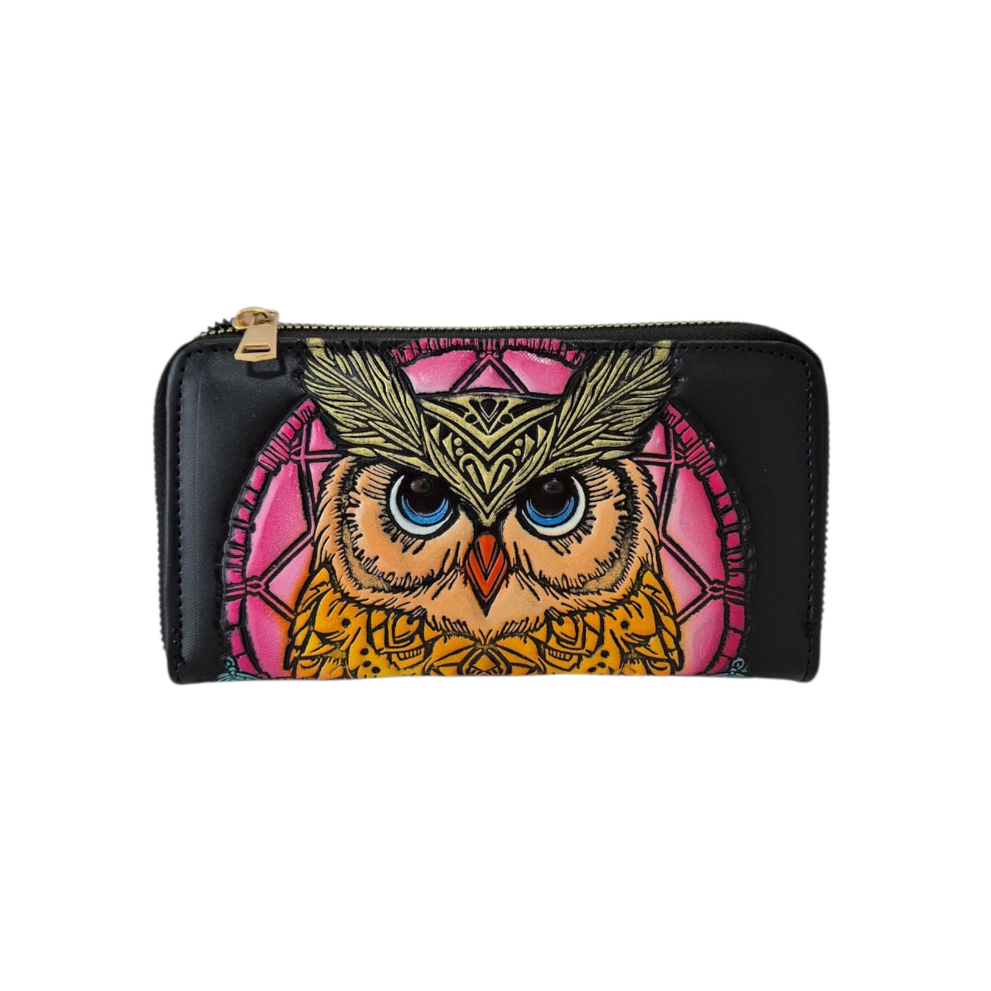 Billetera Artesanal con Búho y Atrapasueños Color Rosa