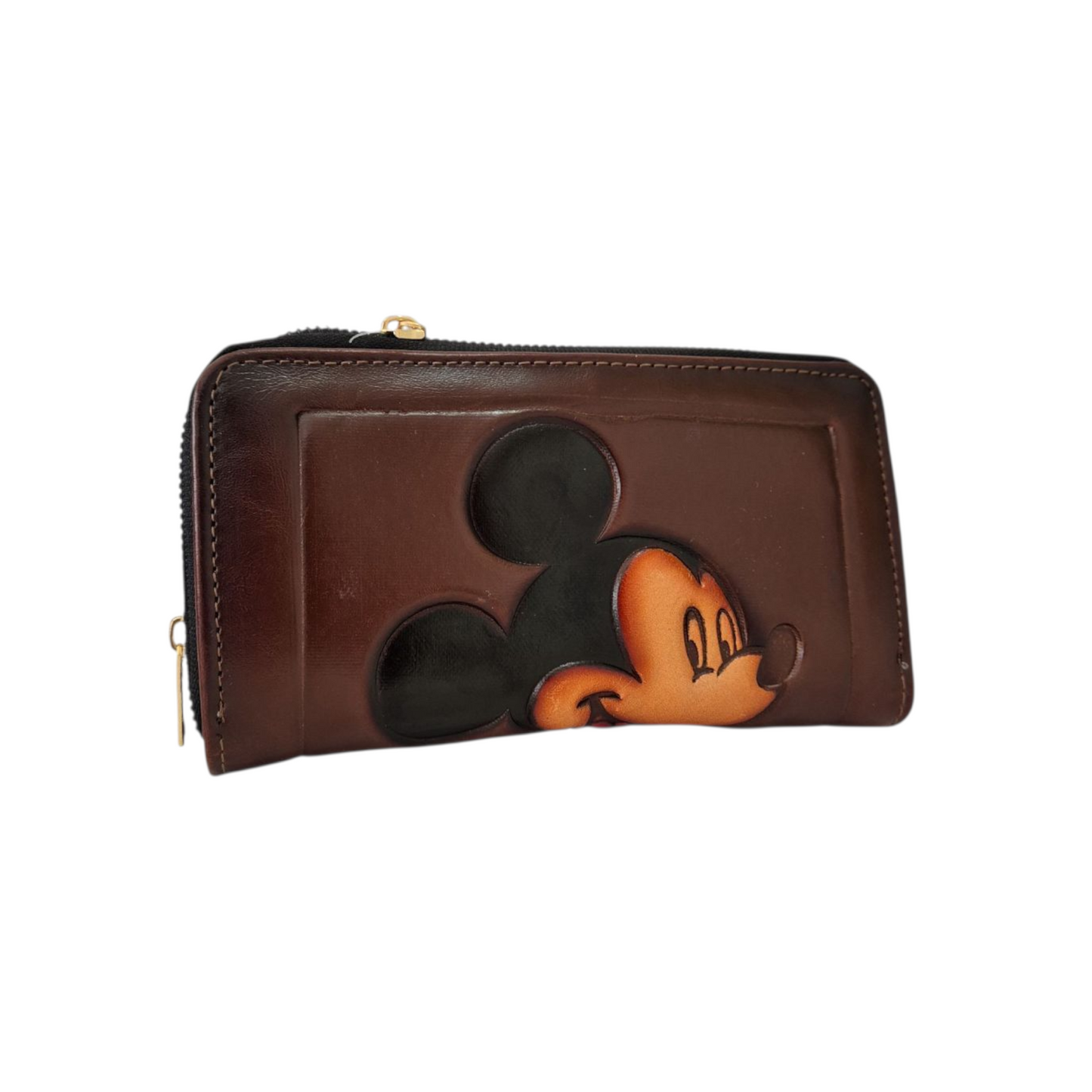 Billetera doble cierre con espejo y múltiples compartimentos