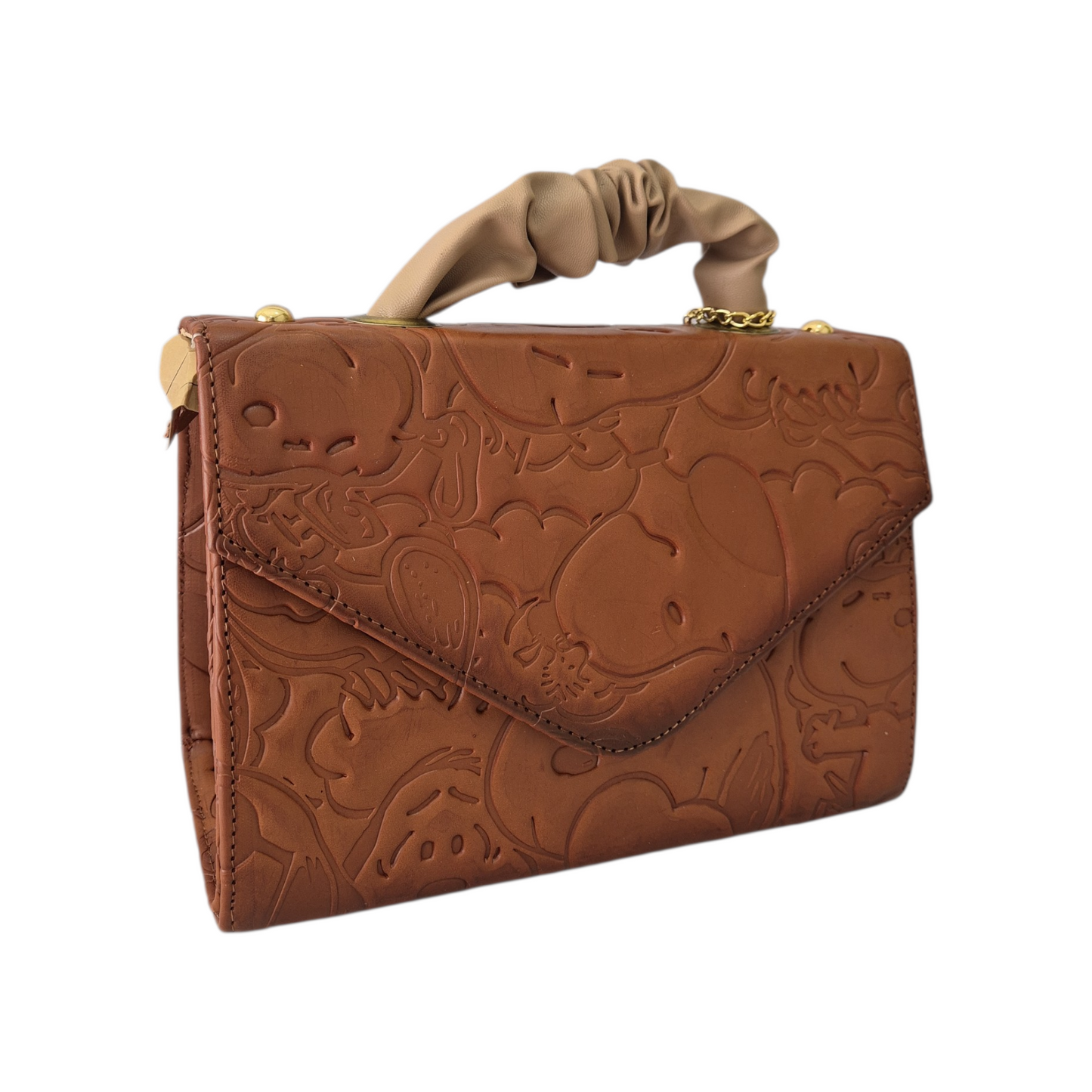 Bolsa Crossbody Artesanal Café con Grabado Snoopy