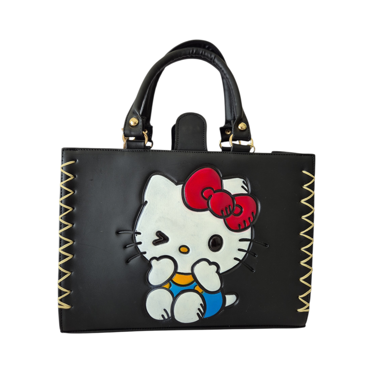 Bolso de Mano Negro con Diseño Cute + Billetera a Juego | Estilo Único y Elegante